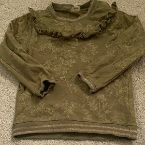 Olive Floral Ruffle Long-Sleeve Top - Kids